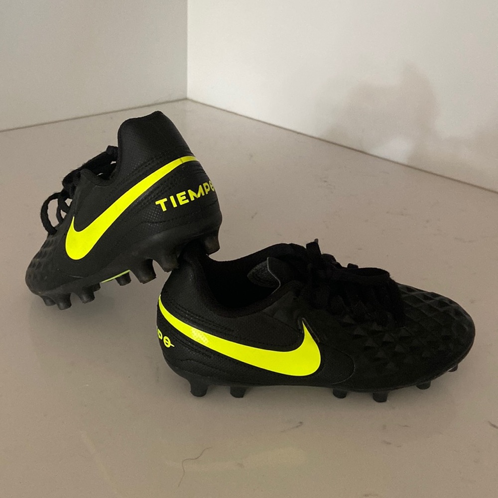 Nike Kids Tiempo Black and Neon Yellow Shoes